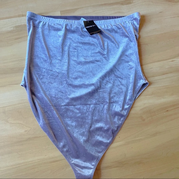 NWT Forever 21 Plus Crushed Velvet Strapless Bodysuit Lavender Silver Sparkles - Picture 3 of 7